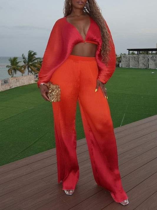 Crop Top and Pleated Pants 2-piece set