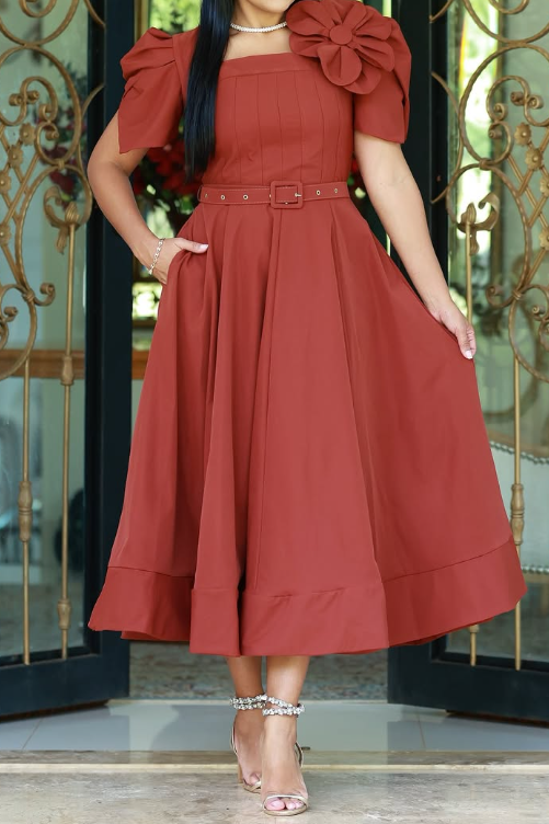 Demure Flower A-line Midi Dress