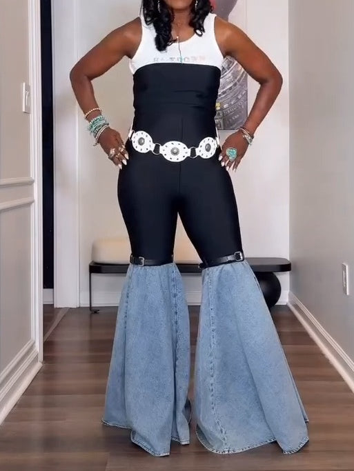Patchwork Denim Jumpsuit