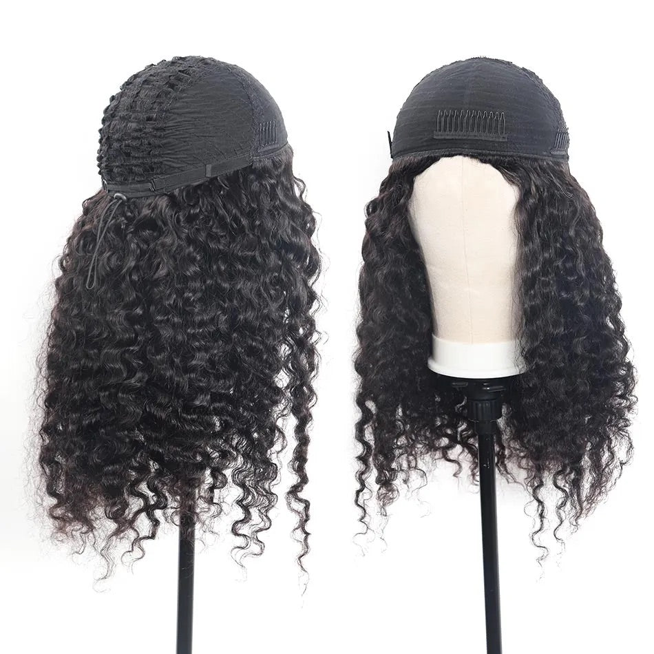 【3 IN 1 HALF WIG】Burmese Curly GLUELESS Invisible Half Wig For Blackwomen Clip In Protective Styles Human Hair