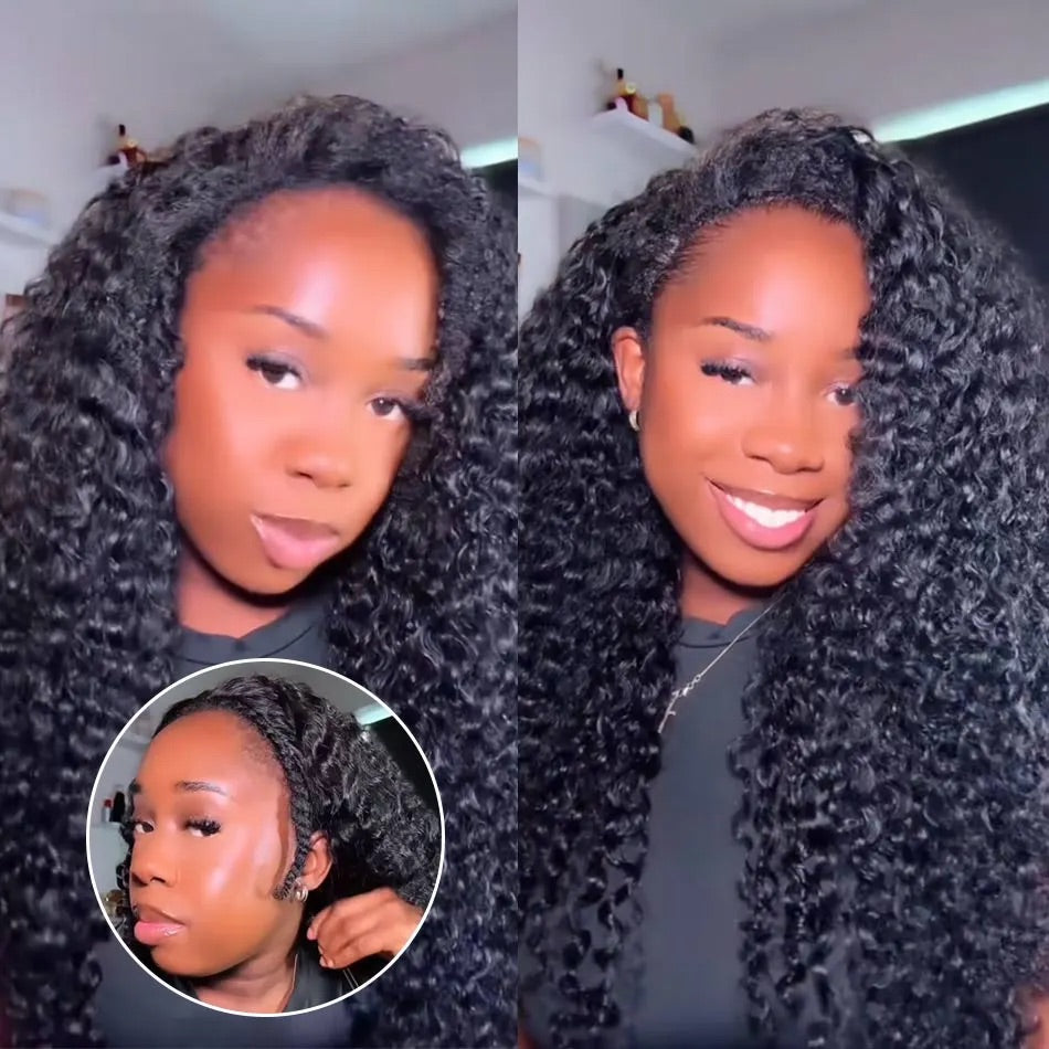 【3 IN 1 HALF WIG】Burmese Curly GLUELESS Invisible Half Wig For Blackwomen Clip In Protective Styles Human Hair