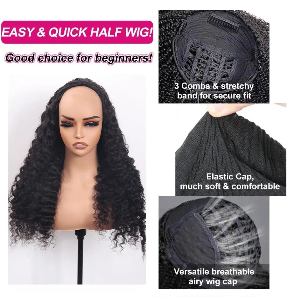 【3 IN 1 HALF WIG】Burmese Curly GLUELESS Invisible Half Wig For Blackwomen Clip In Protective Styles Human Hair