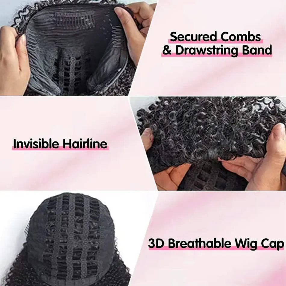 【3 IN 1 HALF WIG】Burmese Curly GLUELESS Invisible Half Wig For Blackwomen Clip In Protective Styles Human Hair