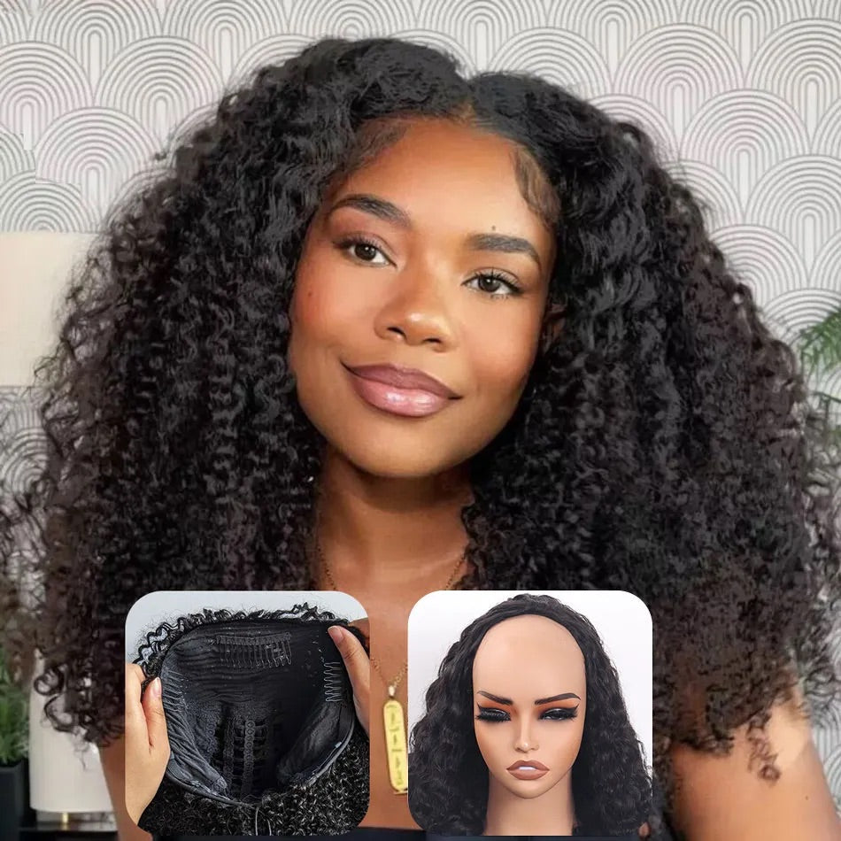 【3 IN 1 HALF WIG】Burmese Curly GLUELESS Invisible Half Wig For Blackwomen Clip In Protective Styles Human Hair