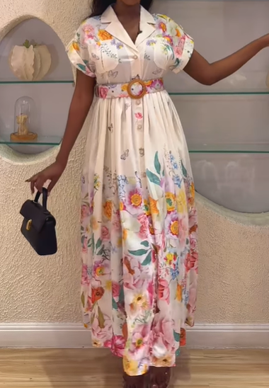 Demure Floral Midi Shirt Dress