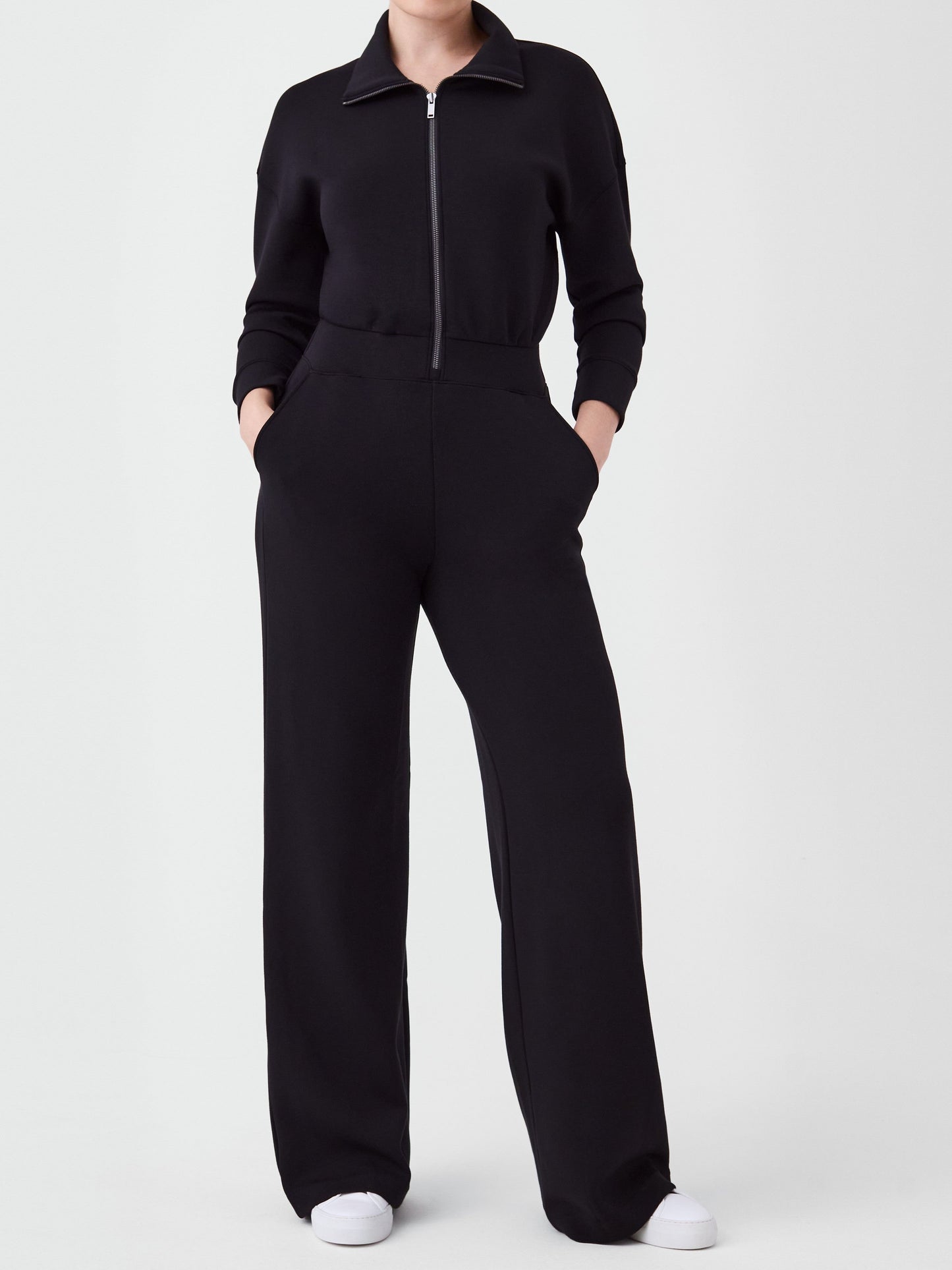 Solid Color Half Zip Jumpsuit