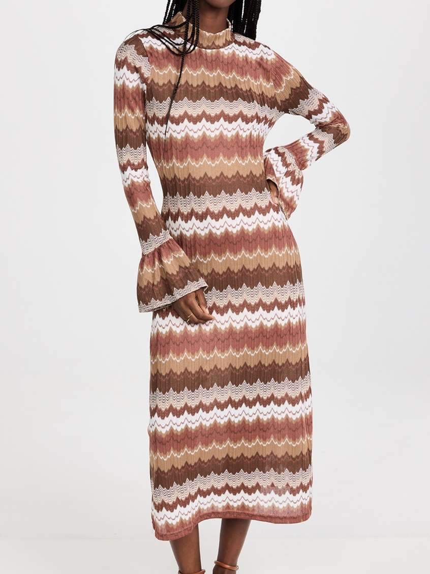 Color Block Tie Long Sleeve Dress