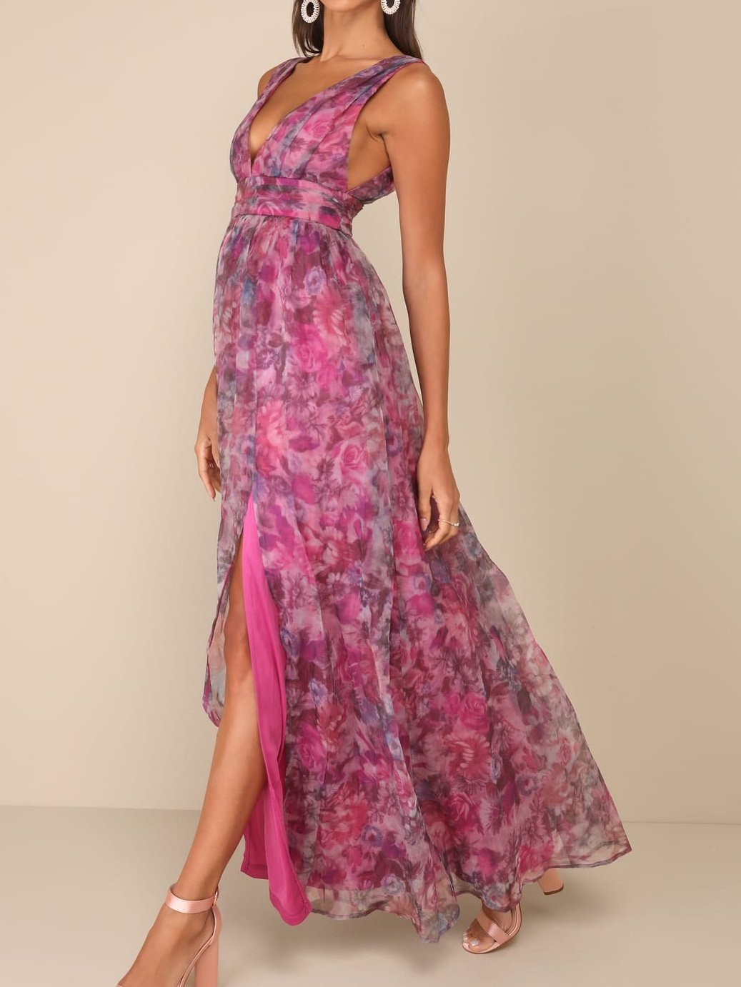 Romance Floral Print Organza Maxi Dress