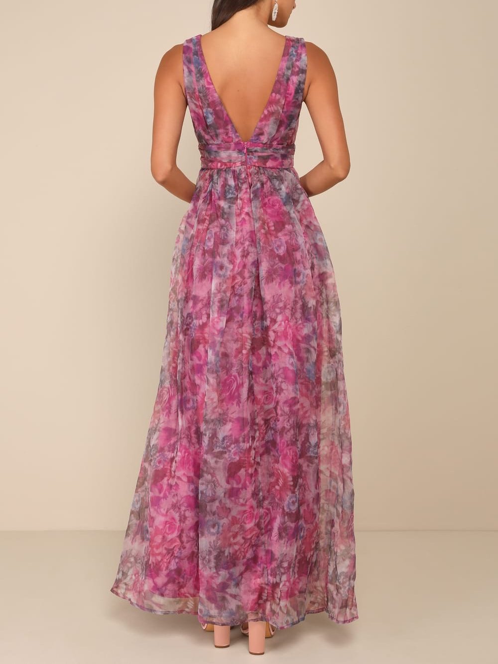 Romance Floral Print Organza Maxi Dress