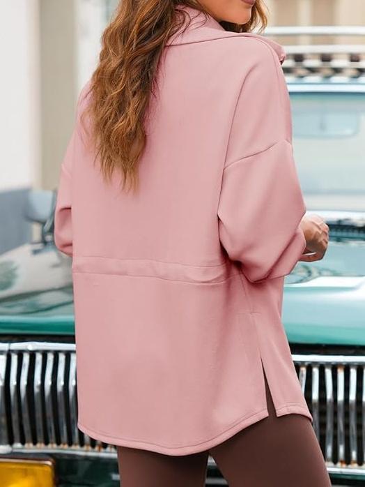 Oversized Sweatshirts Half Zip Drawstring Waist Tops