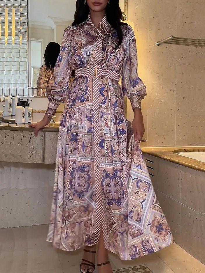 Paisley-Print Linen Shirt Dress