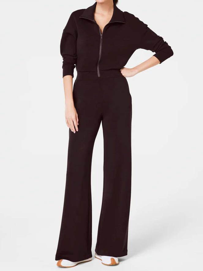 Solid Color Half Zip Jumpsuit