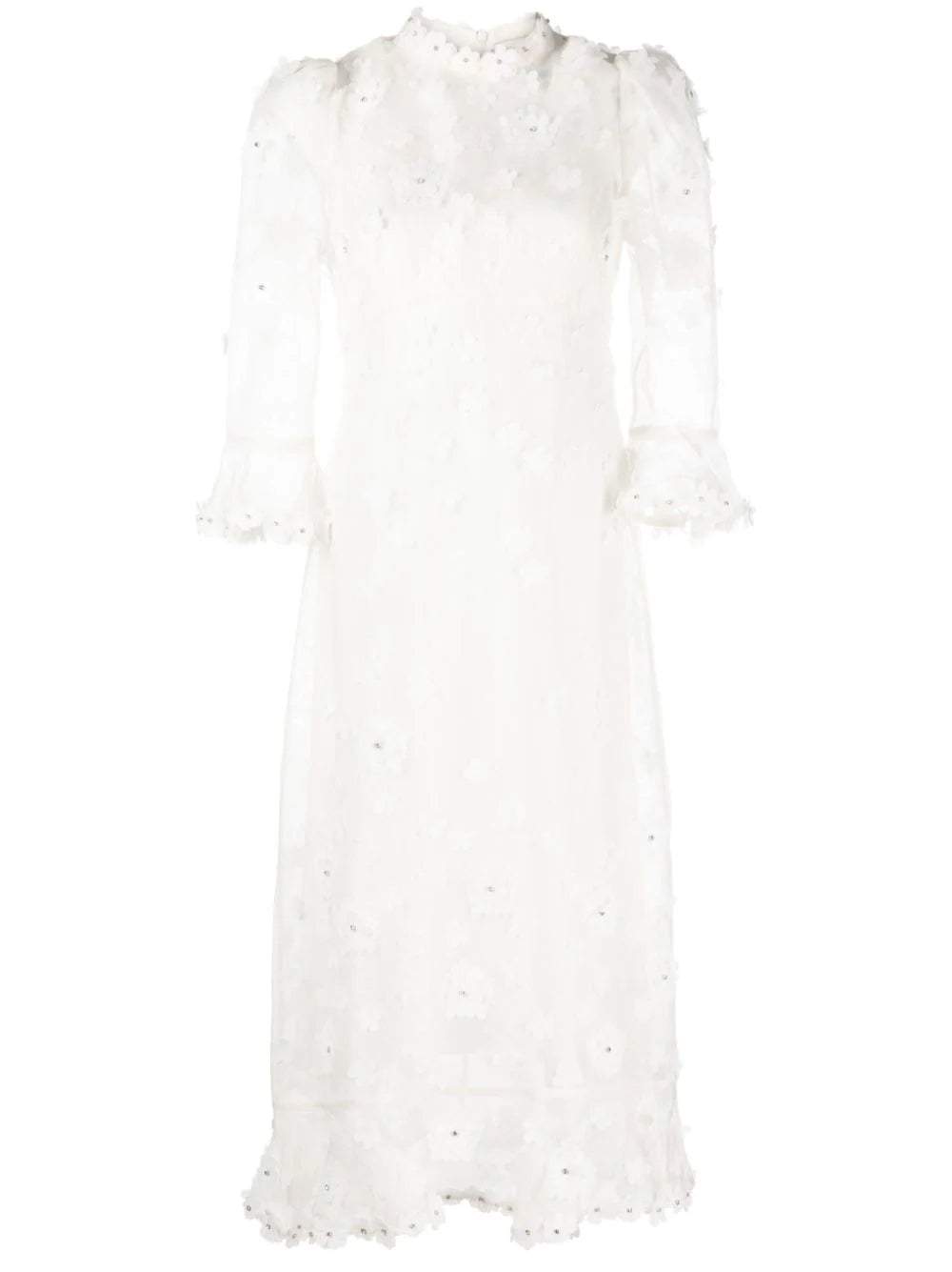 3D Flowers Tulle Midi Dress