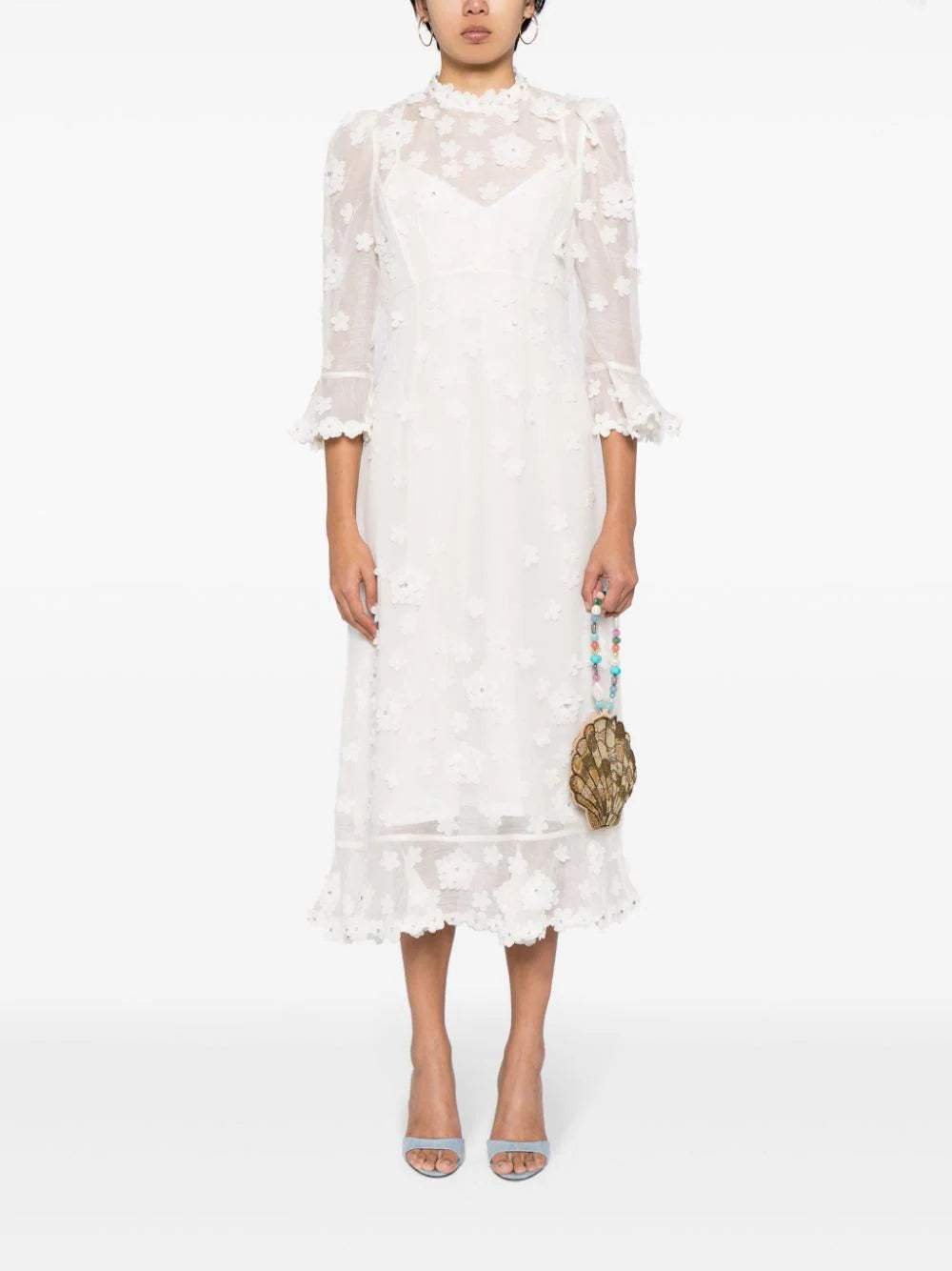 3D Flowers Tulle Midi Dress