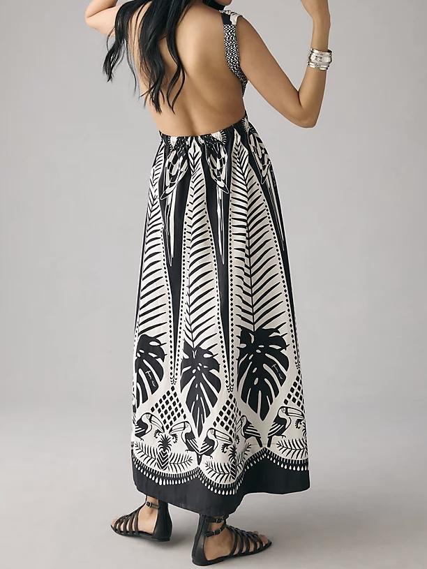 Sleeveless Deep-V Black Maxi Dress