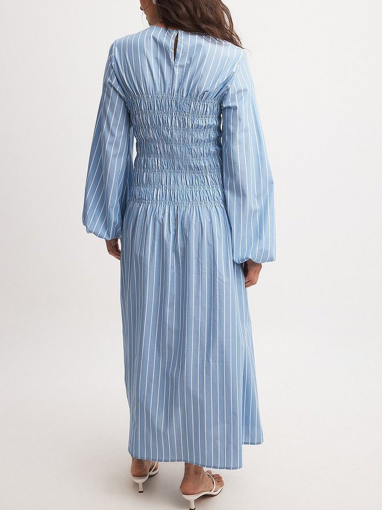 Cotton Smocked Detail Midi Dress