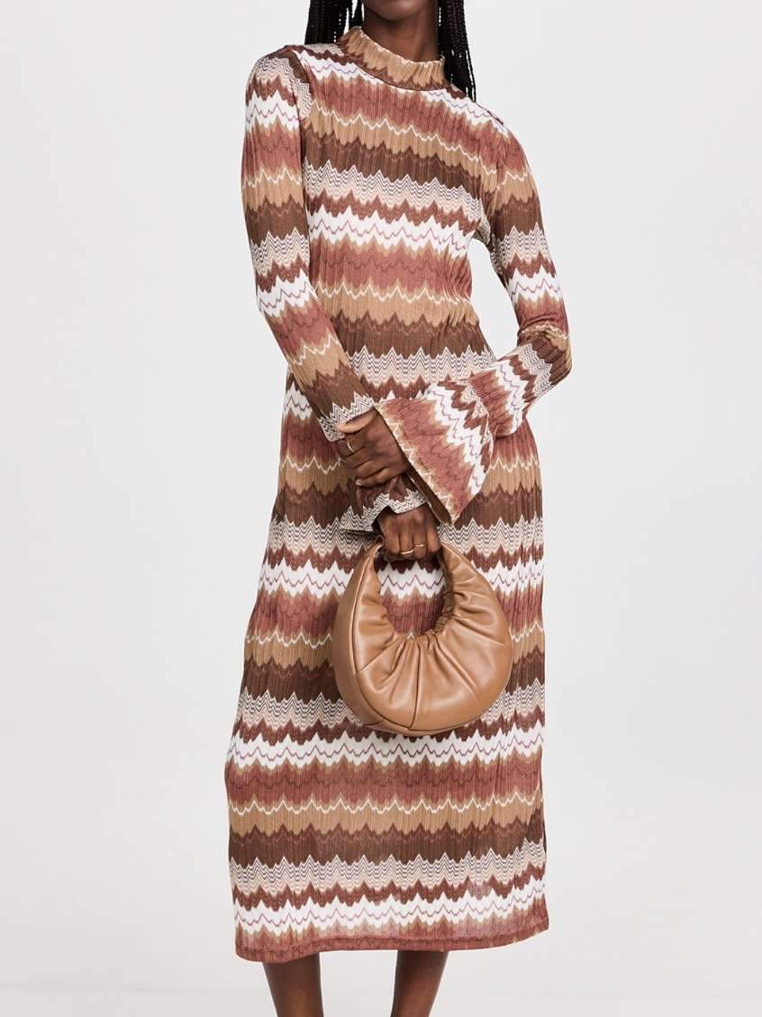 Color Block Tie Long Sleeve Dress