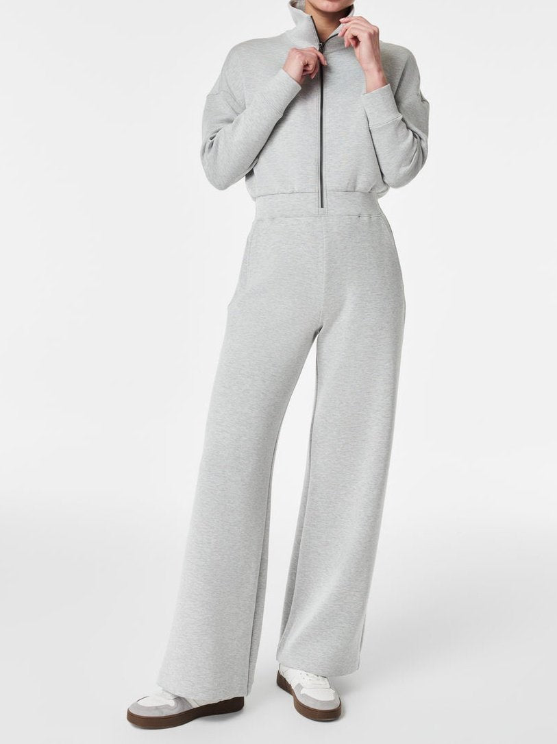 Solid Color Half Zip Jumpsuit