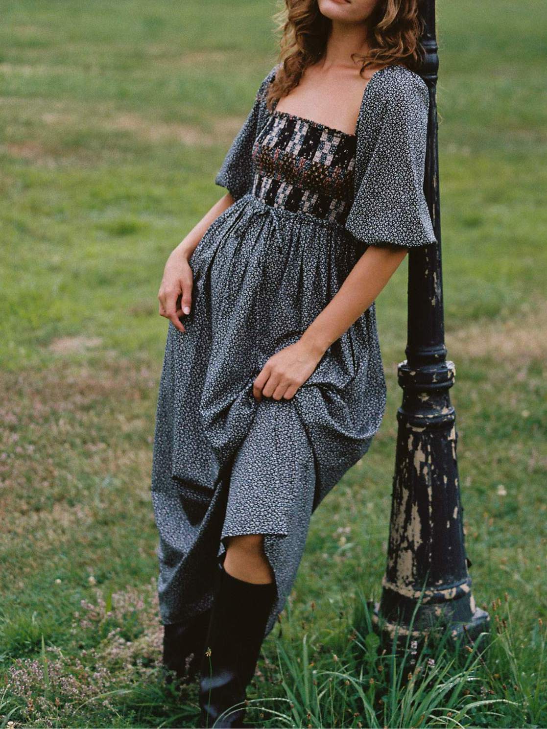 Shirred Bodice Peasant Dress