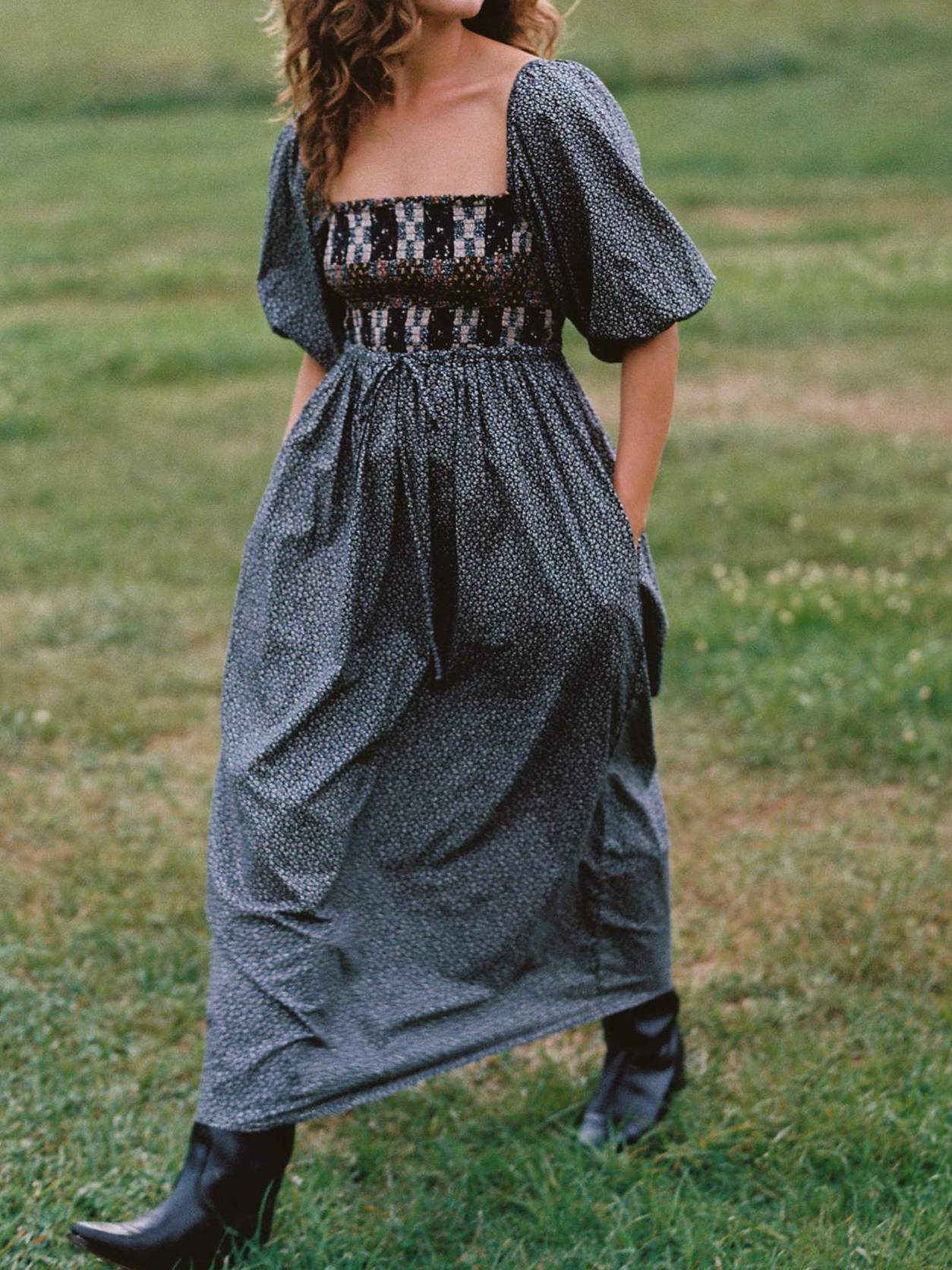 Shirred Bodice Peasant Dress