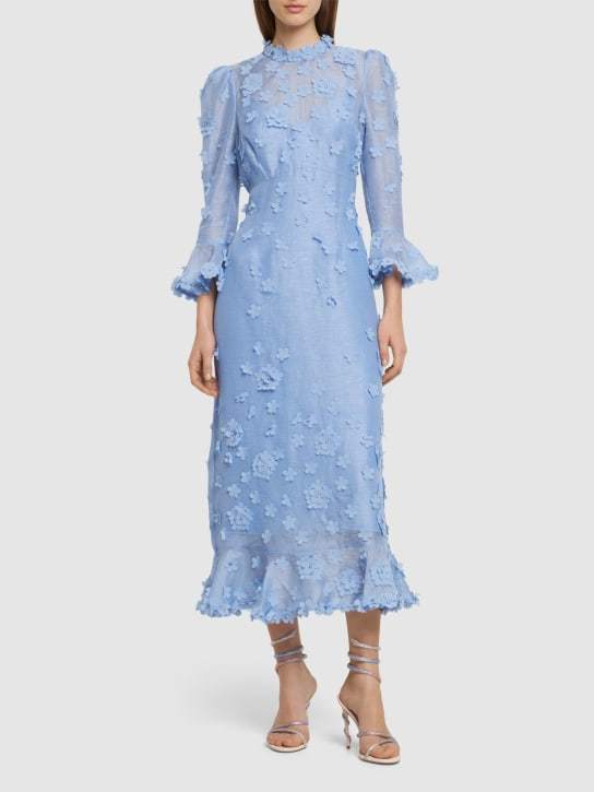 3D Flowers Tulle Midi Dress