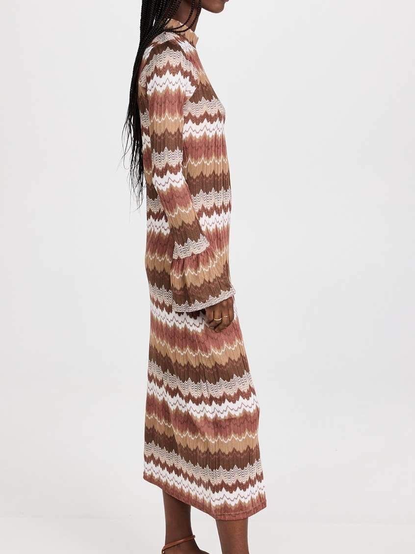 Color Block Tie Long Sleeve Dress