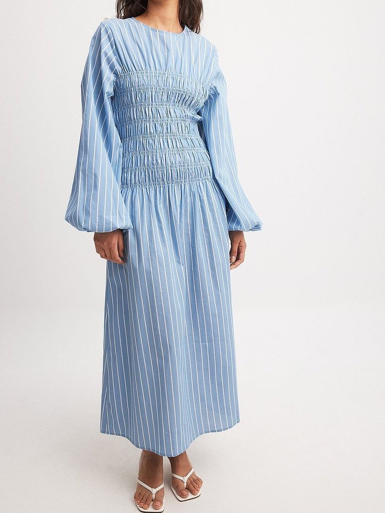 Cotton Smocked Detail Midi Dress