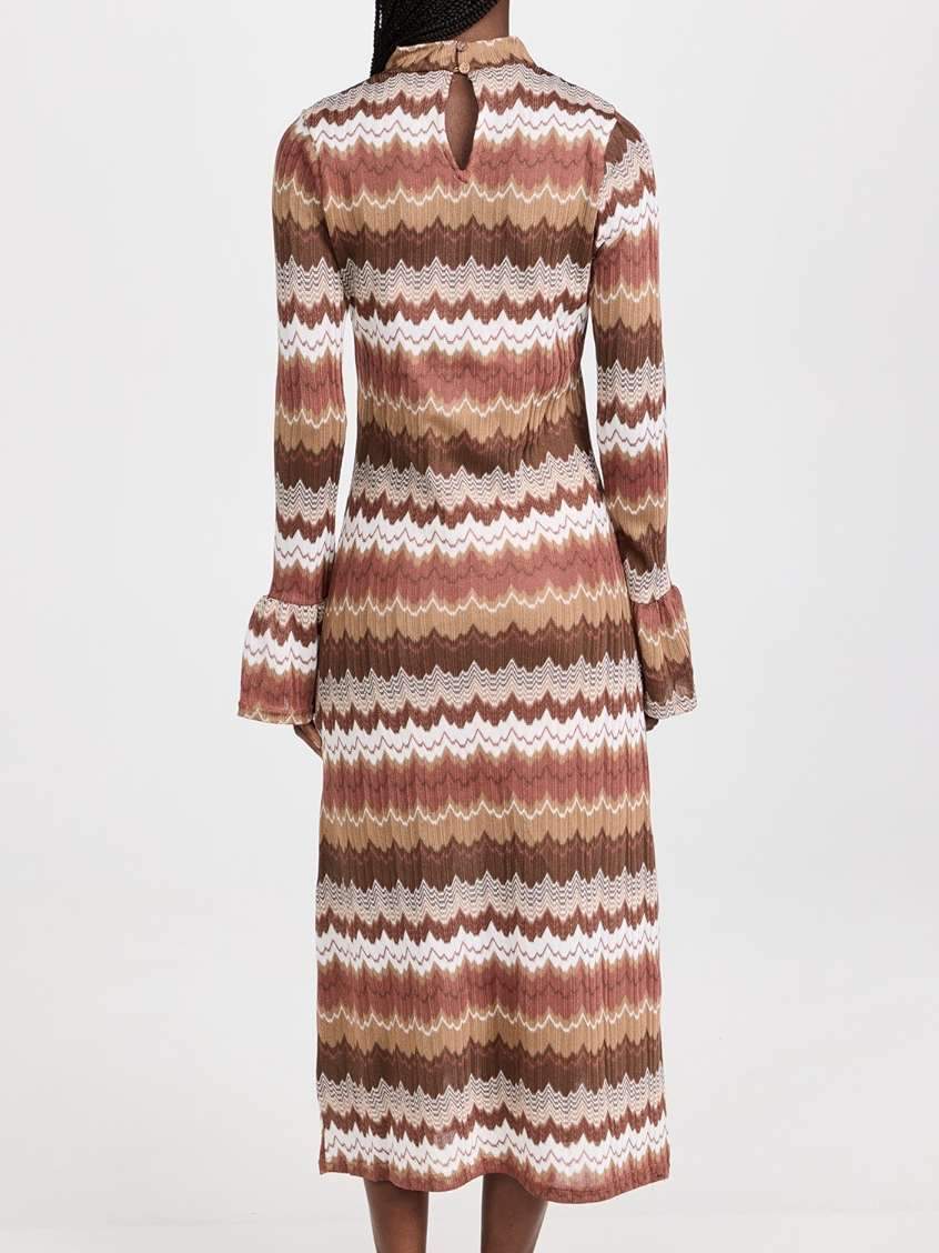 Color Block Tie Long Sleeve Dress