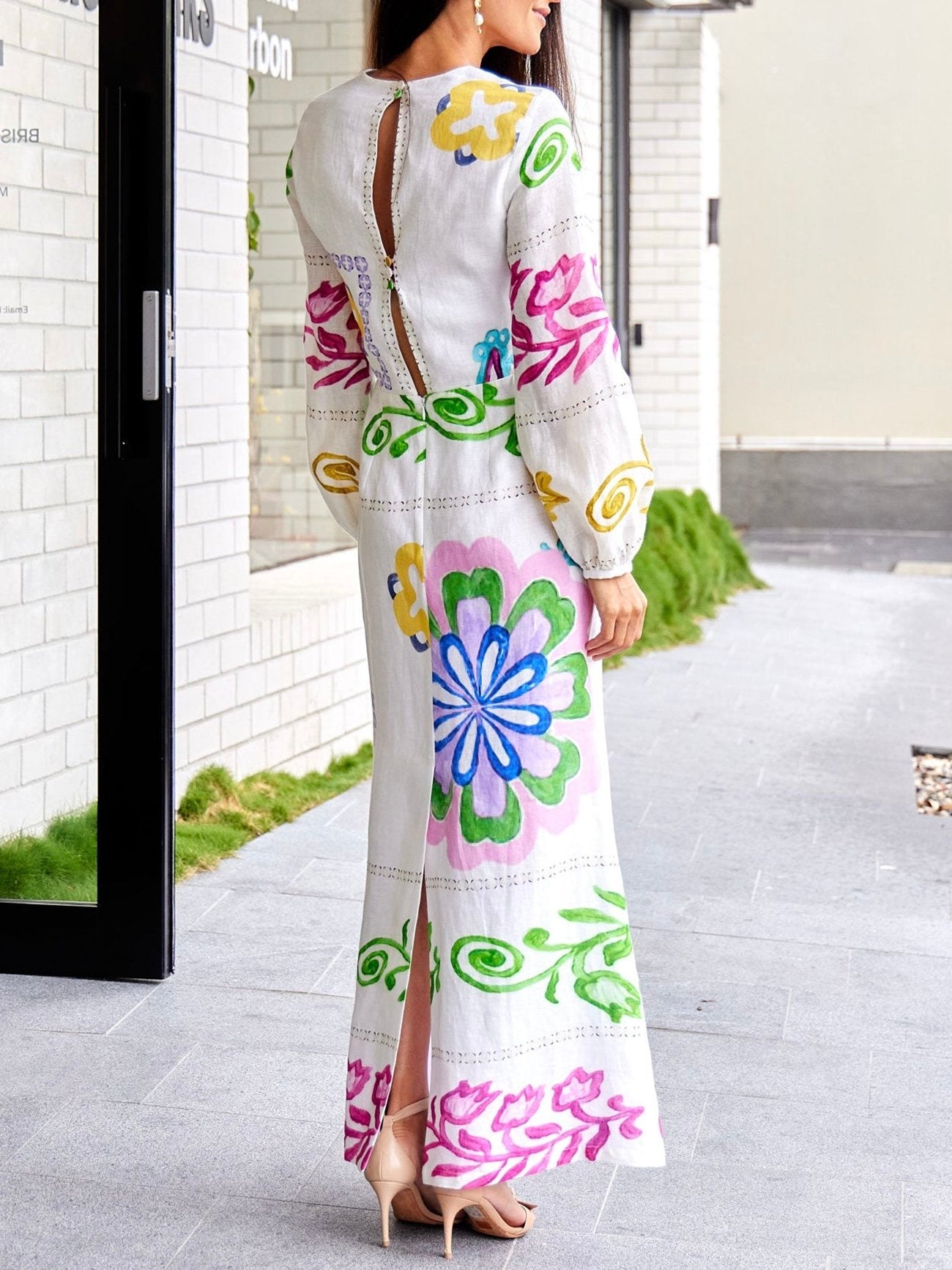 (ON SALE🔥)White Printed Maxi Dress