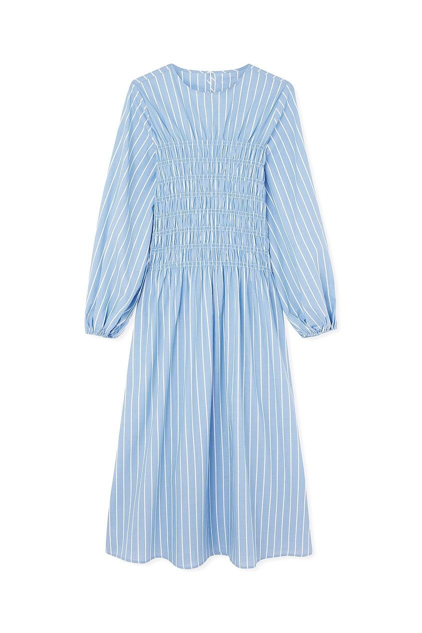 Cotton Smocked Detail Midi Dress