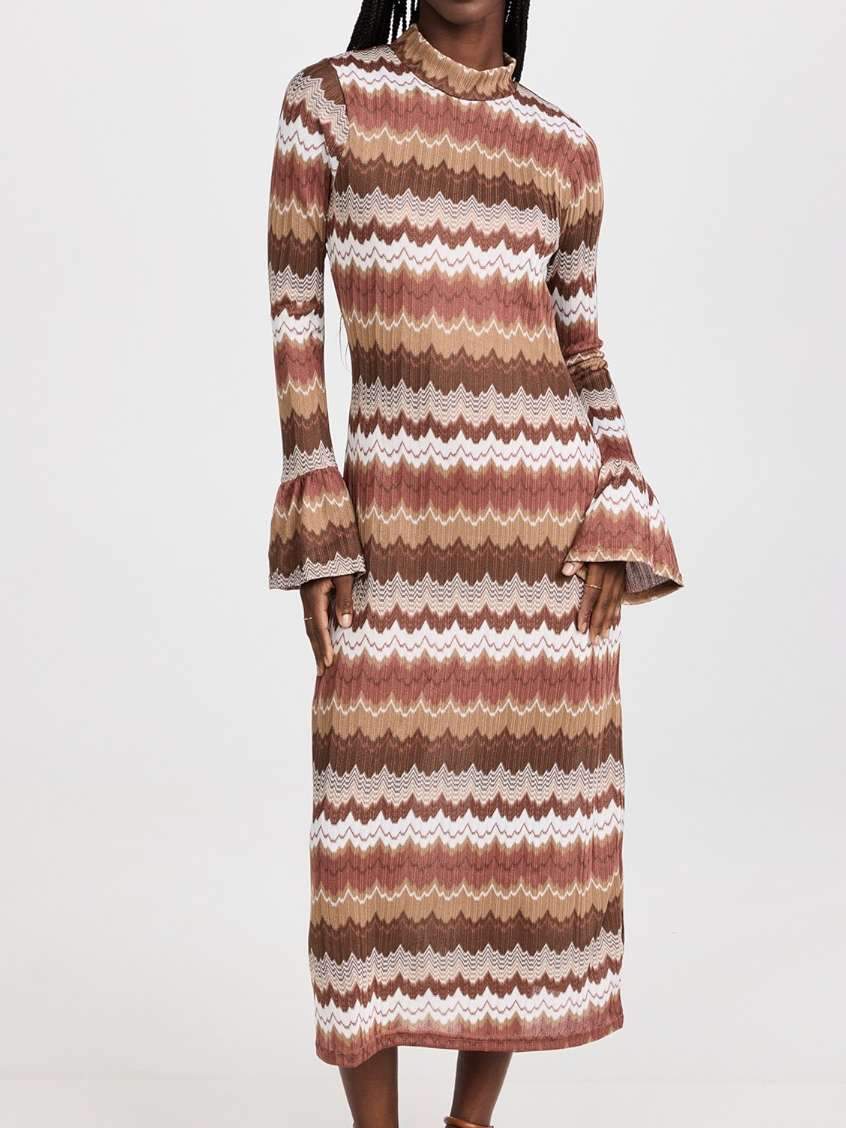 Color Block Tie Long Sleeve Dress