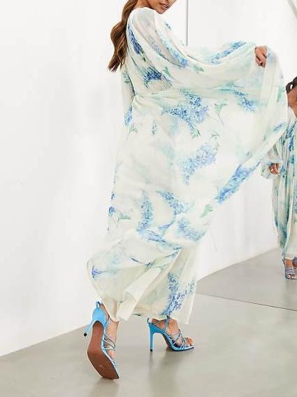Ocean Flower Chiffon Floral Drawstring Waist Maxi Dress