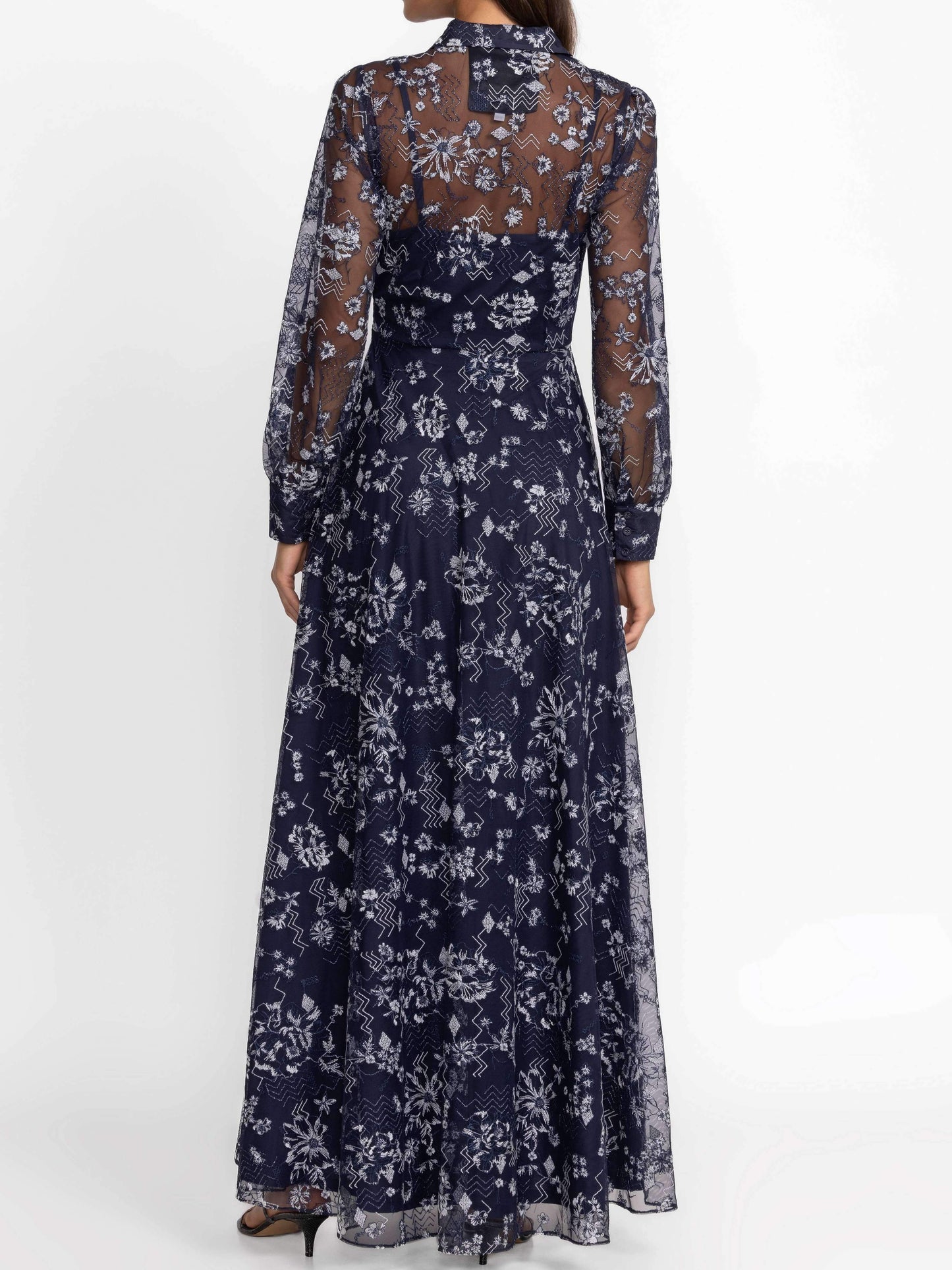 Plus Floral Print Mesh Panel Belted Maxi Dress