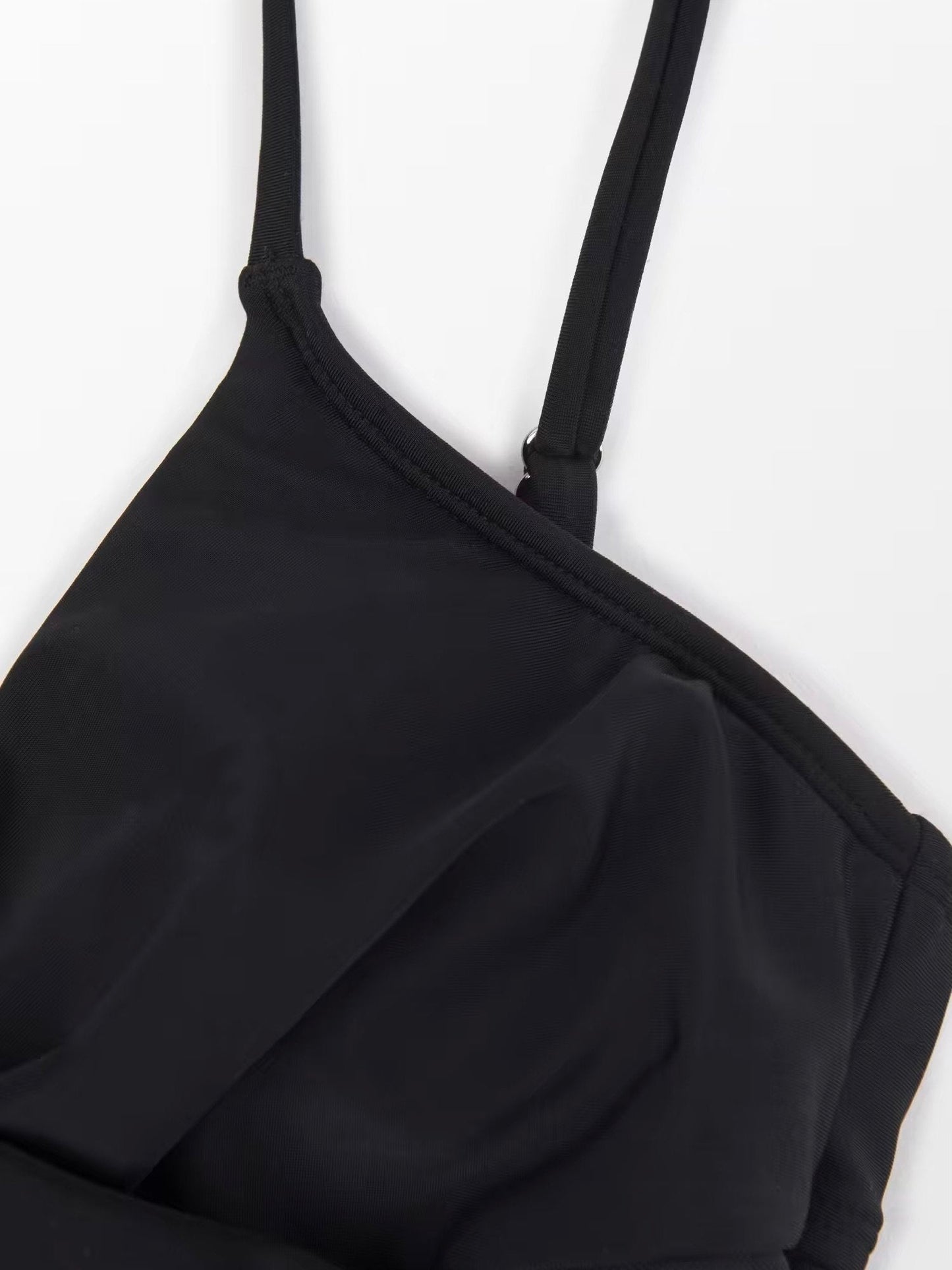 Forest Adventure Solid Mesh Wrap Front Cutout Black One Piece Swimsuit