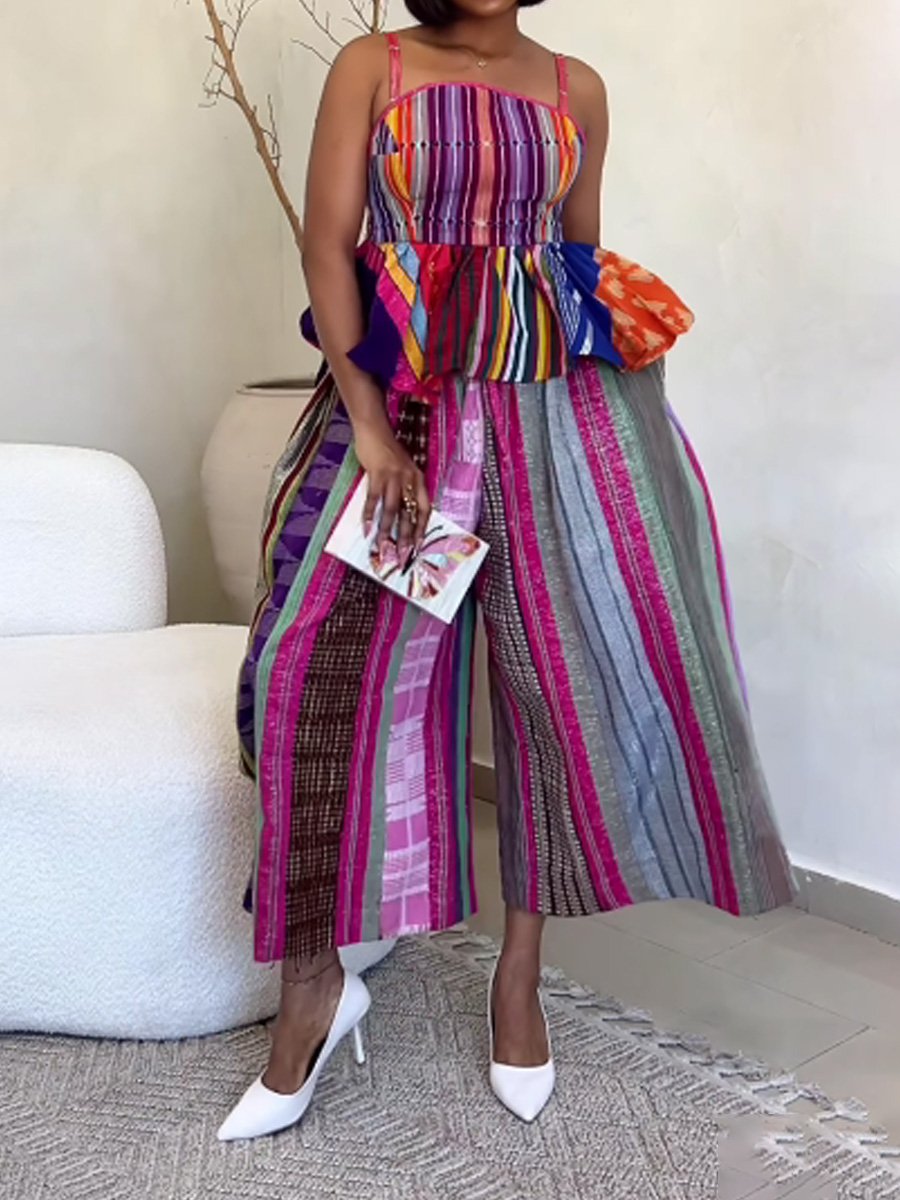 Drawstring Waist Printed Patchwork Pants