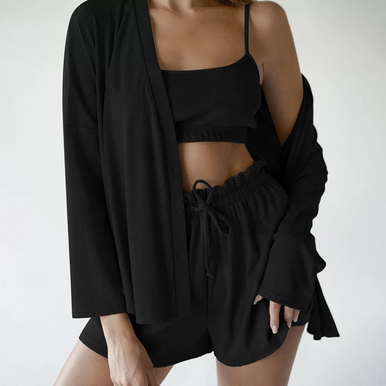 Women's Ins Knitted Rib Wrap Underwear Comfortable Pajamas