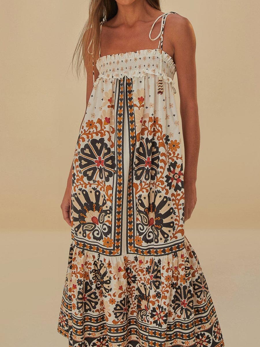 Ruffled Flower Print Sling Dress