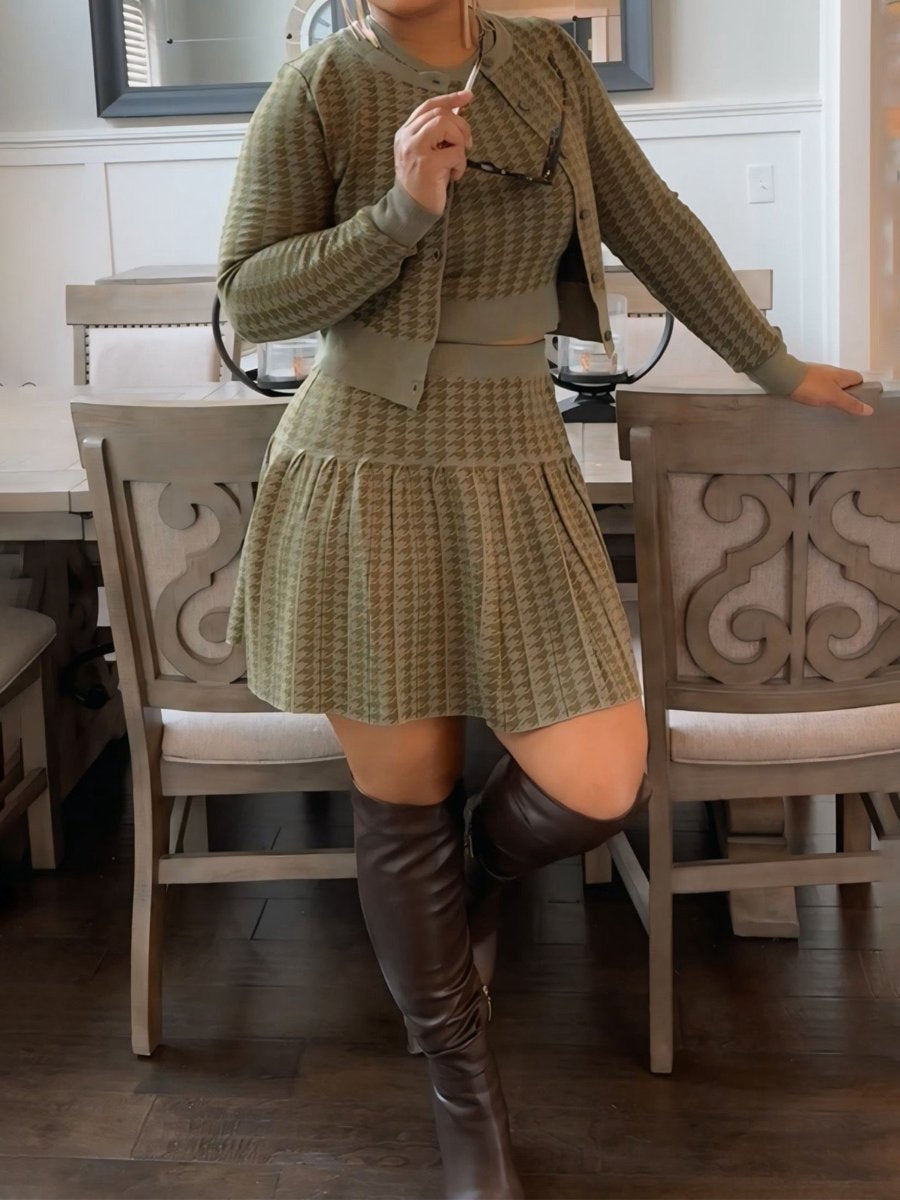Elegant Houndstooth Print Three Pieces Set