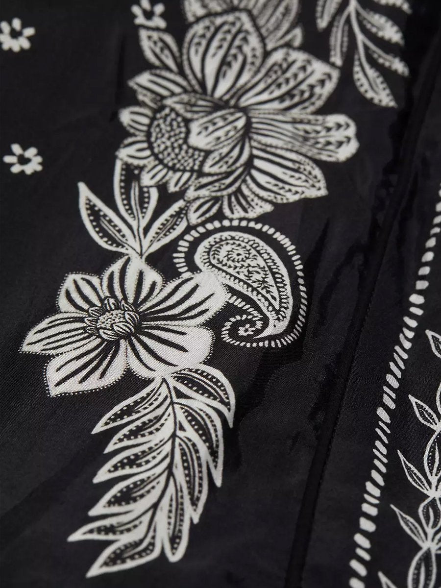 Printed Long Sleeve Lace Up Dress