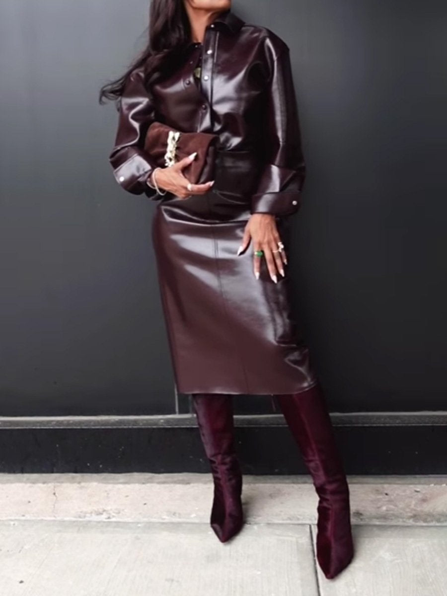 Coated PU Fashion Two Pieces Dress