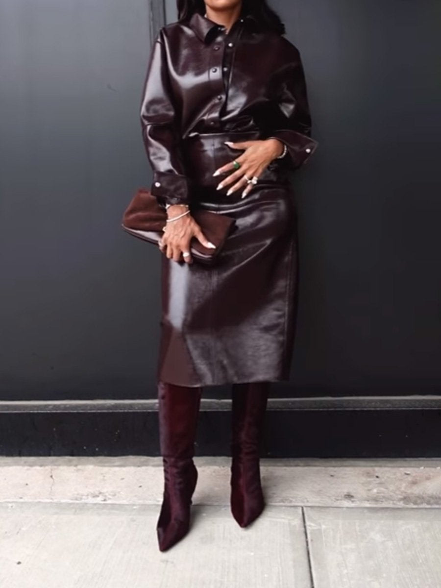 Coated PU Fashion Two Pieces Dress