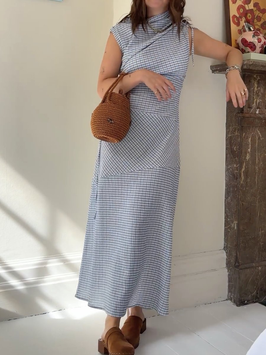 Light Blue Gingham Maxi Dress