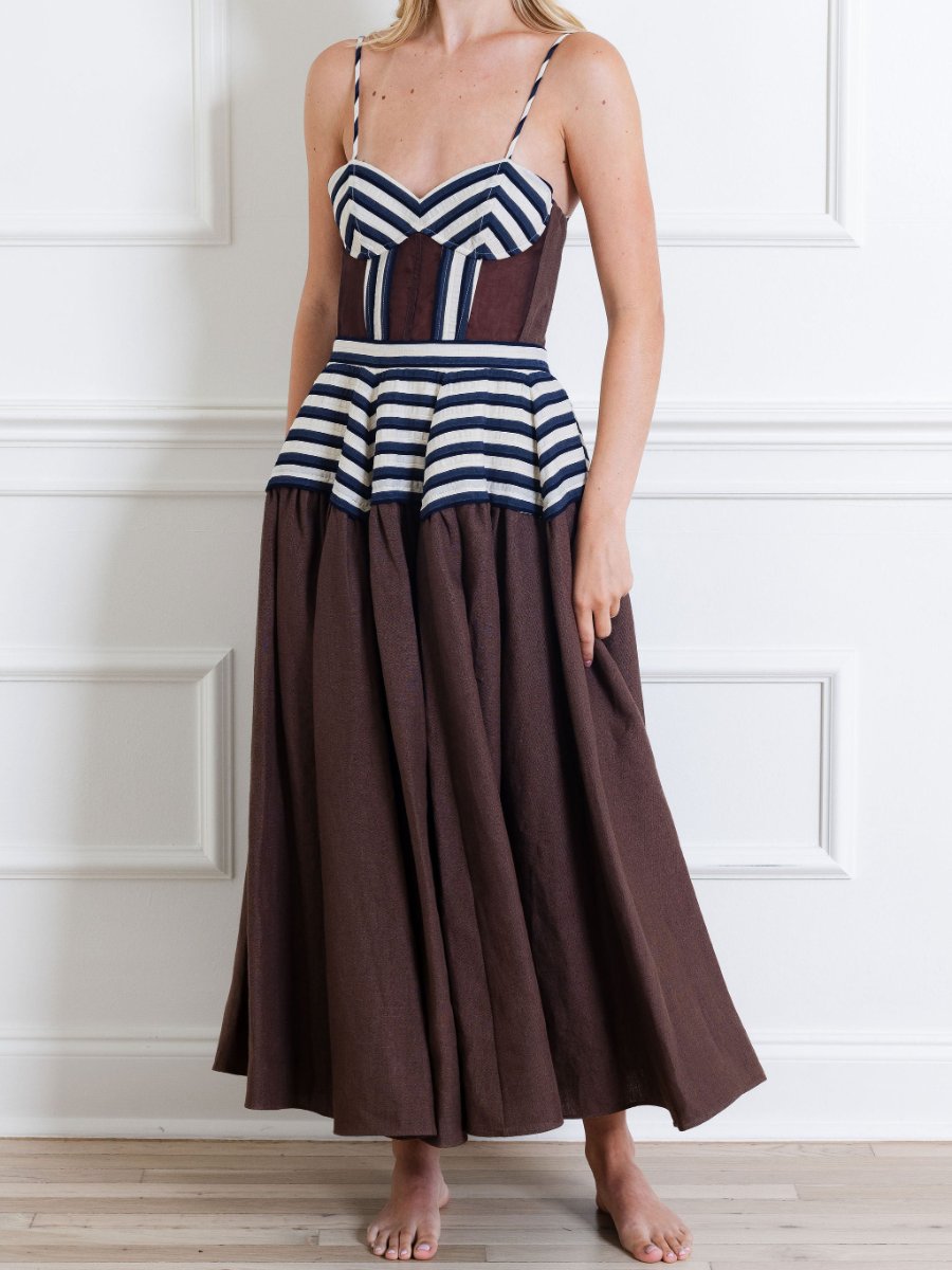 Elegant Striped A-line Maxi Dress