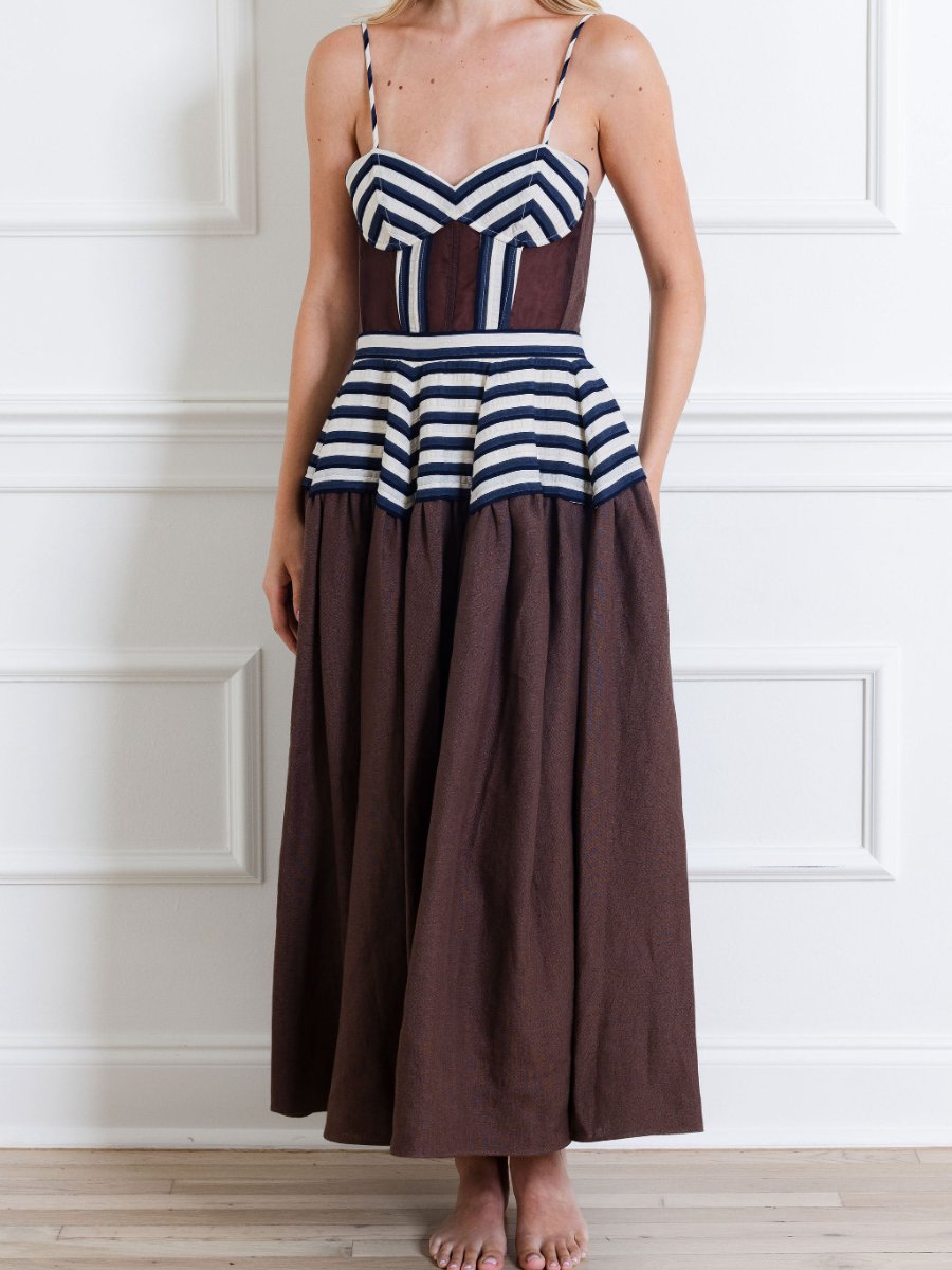 Elegant Striped A-line Maxi Dress