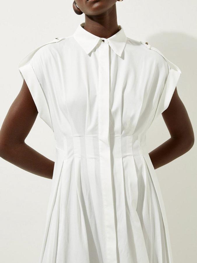 Cotton Poplin Pleat Maxi Dress