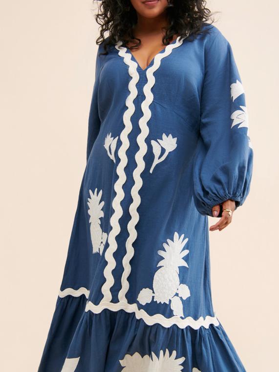 Flounce Embroidered Maxi Dress