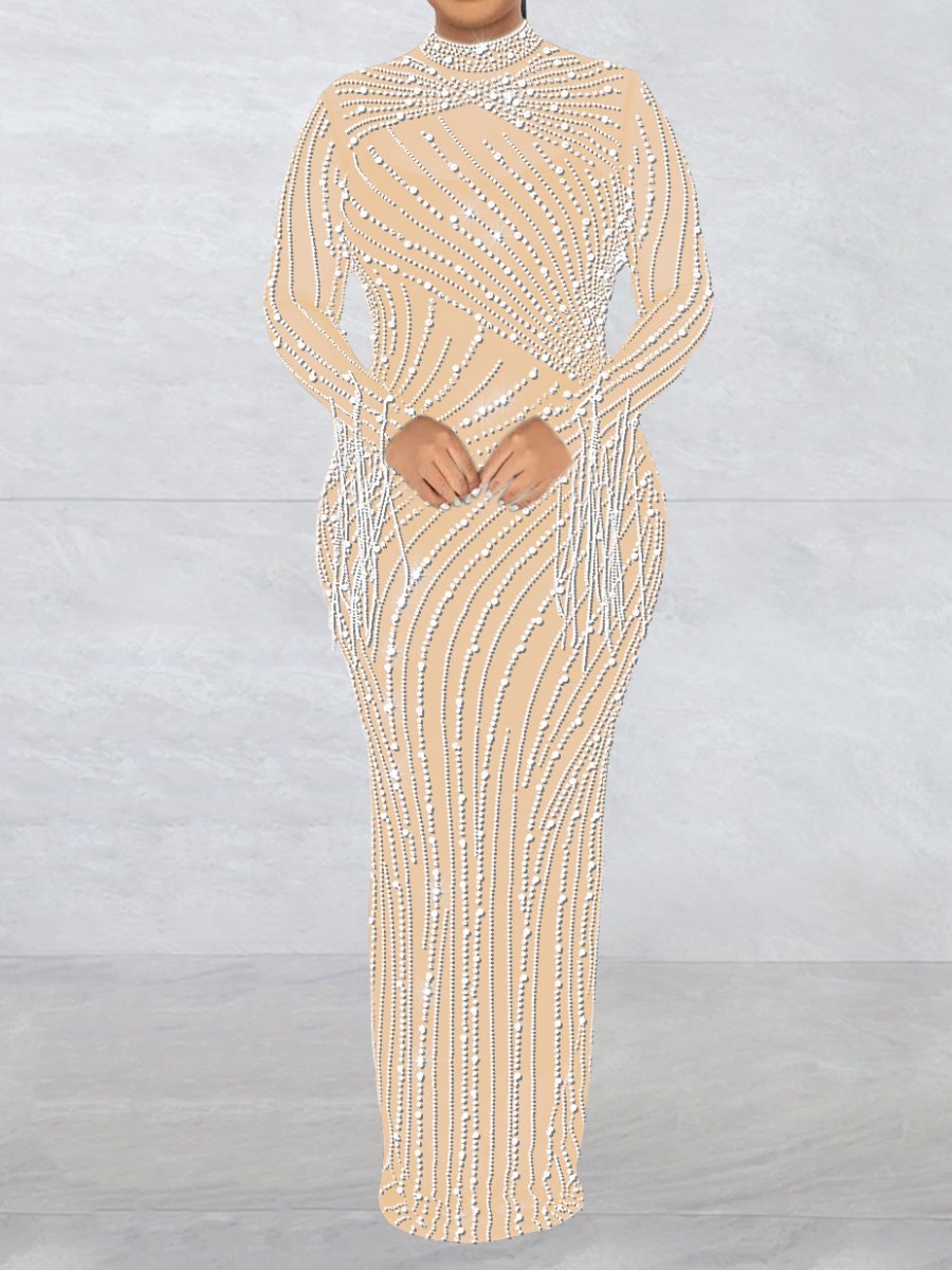 Demure Dazzle Rhinestone Maxi Dress