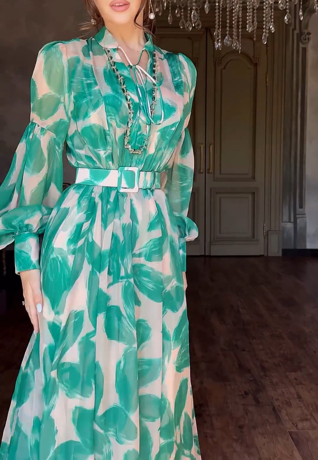 Long Sleeve Green Casual Dress