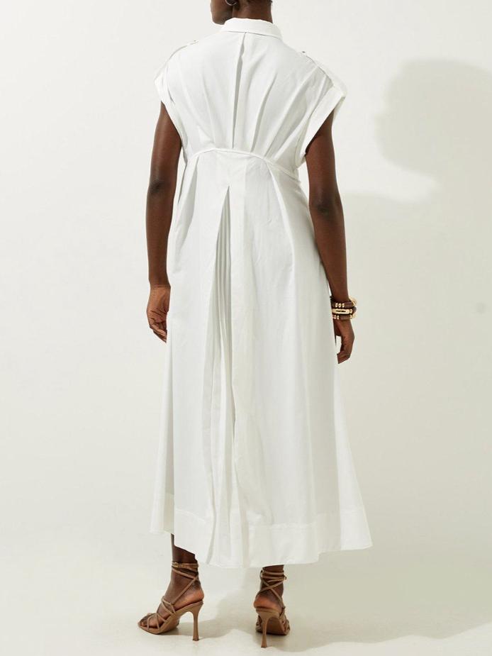 Cotton Poplin Pleat Maxi Dress