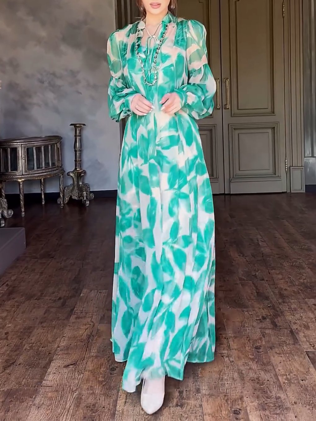 Long Sleeve Green Casual Dress